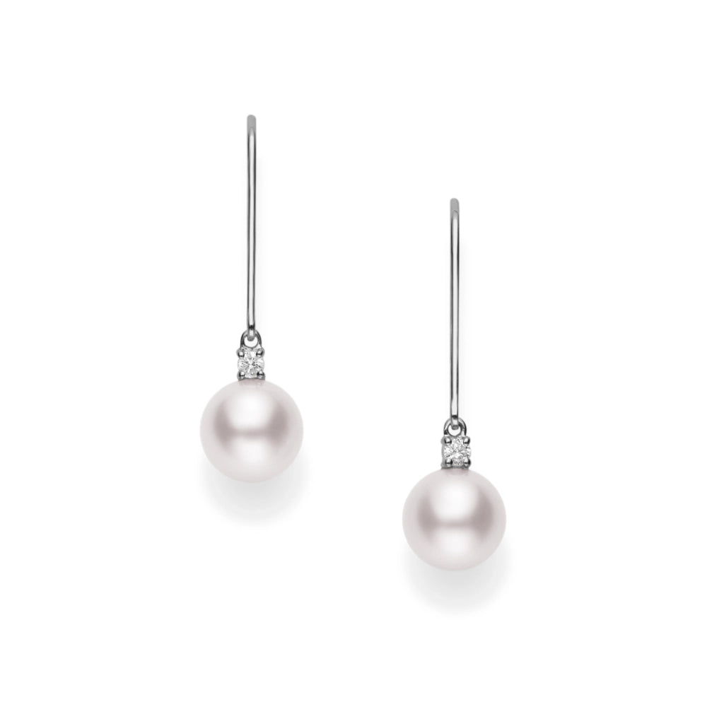 Mikimoto 18K White Gold Diamond and 7mm Cultured Akoya Pearl Earrings