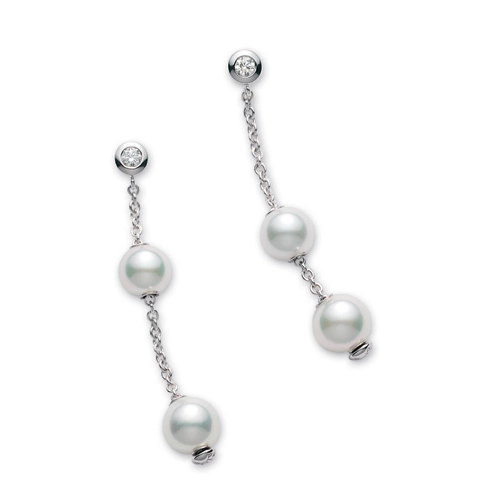 Mikimoto 18K White Gold Pearl & Diamond Earrings