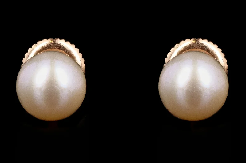 Modern 14K Yellow Gold 6.50mm Cultured Pearl Screw Back Earrings