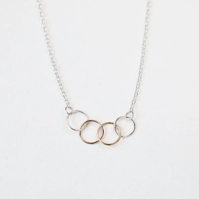 Tiny Connected Rings Necklace Two Tone