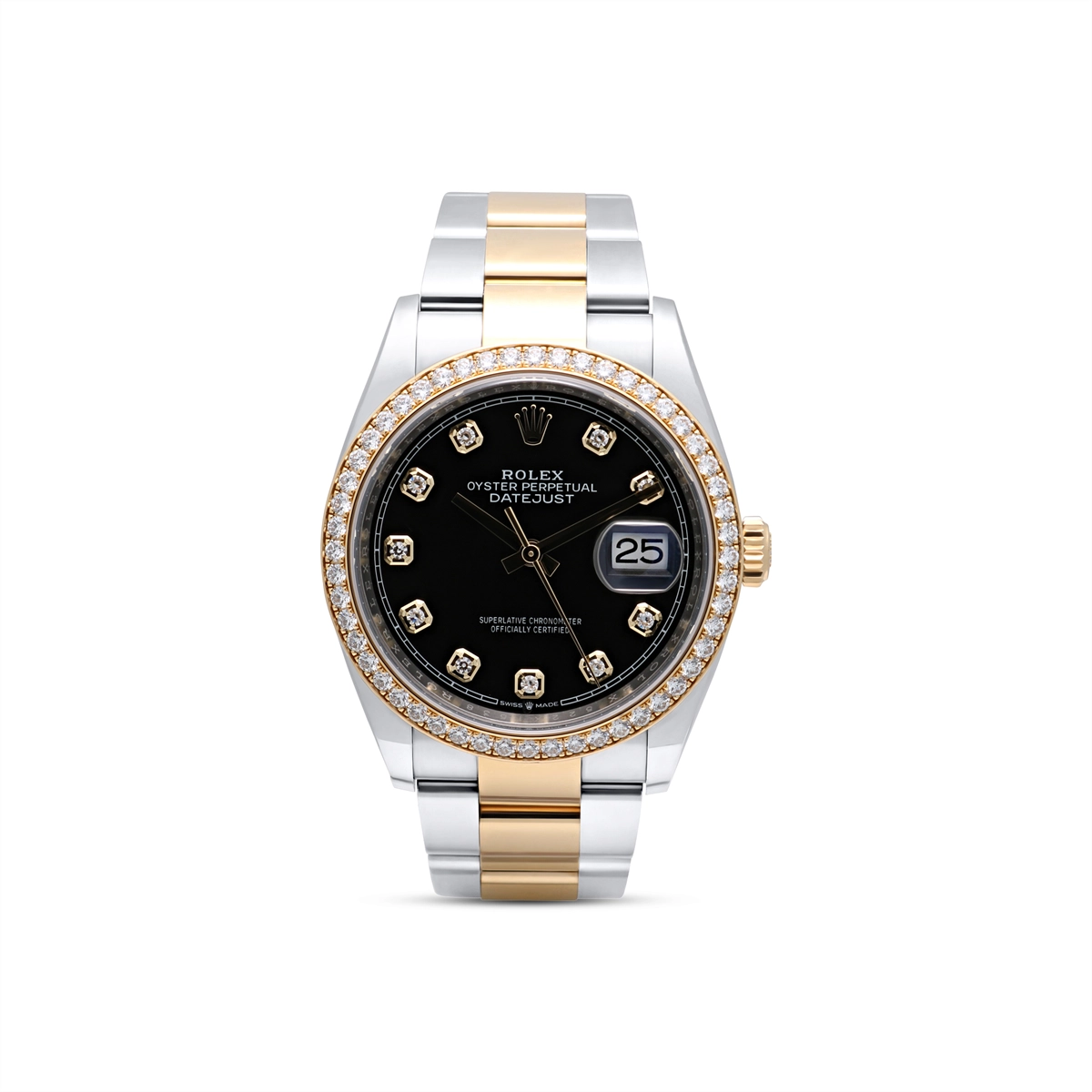 Rolex Datejust 36 SS/YG Black Dial Diamonds Automatic (Preowned)