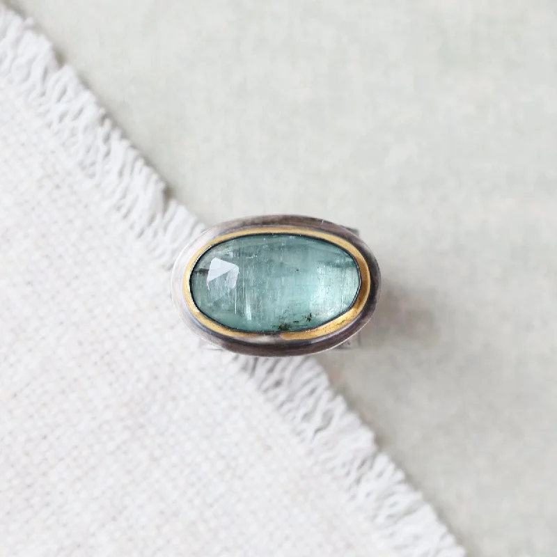 Adjustable Band Ring with Sky Blue Kyanite - Set East/West