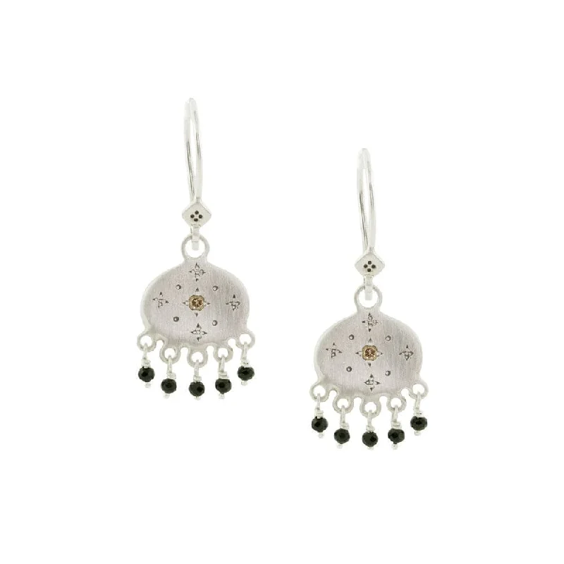 Beaded New Moon Earrings with Spinel & Champagne Diamond