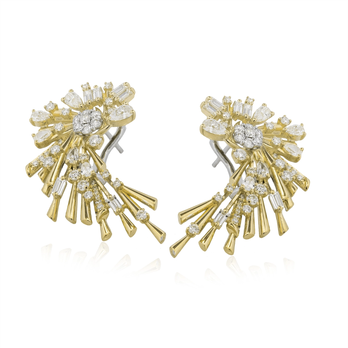 Simon G 18K Yellow and White Gold Earrings, Baguette, Pear and Round Diamonds