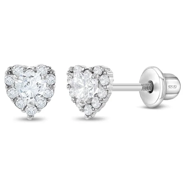 Princess Heart CZ Children's Earrings - Screw Back