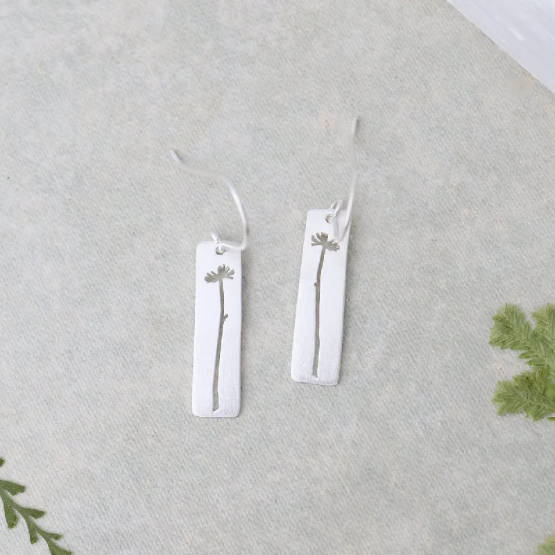 Matte Long Rectangle with Single Stem Flower Earrings