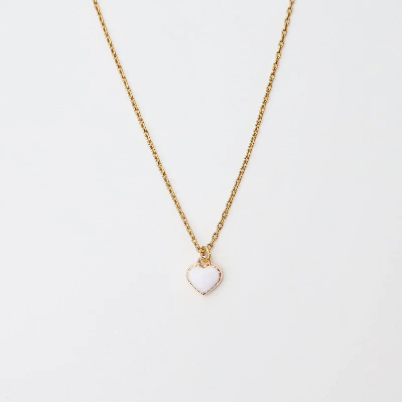 White Enamel Heart Necklace