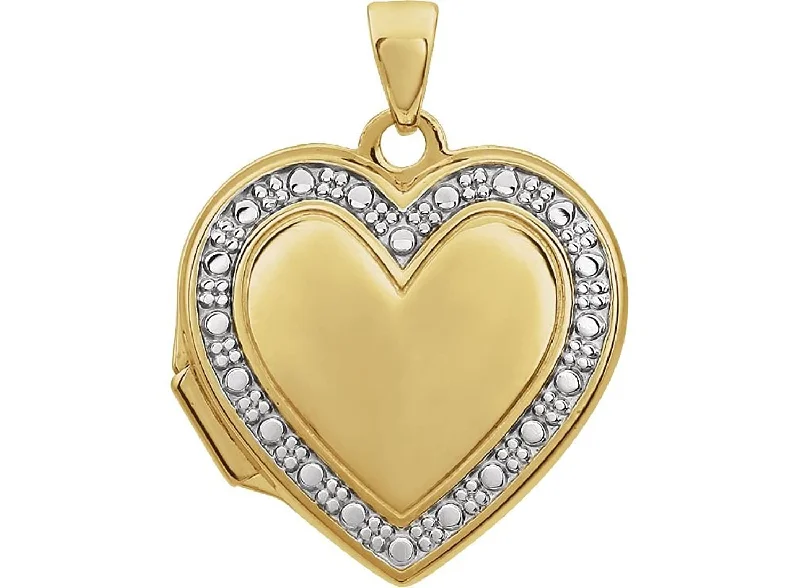 14k Yellow Gold, 14k White Gold Two Tone Heart Locket