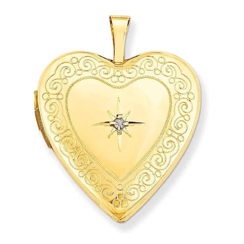 14k Yellow Gold Diamond Heart Locket (.01 Ct, G-I Color, I3 Clarity)