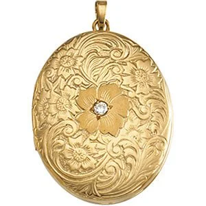 14k Yellow Gold Marquise Diamond and Rose Locket (.04 Ct, G-I Color, I3 Clarity)