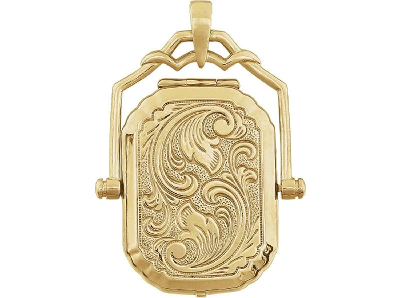 14k Yellow Gold Victorian Style Embossed Swivel Locket