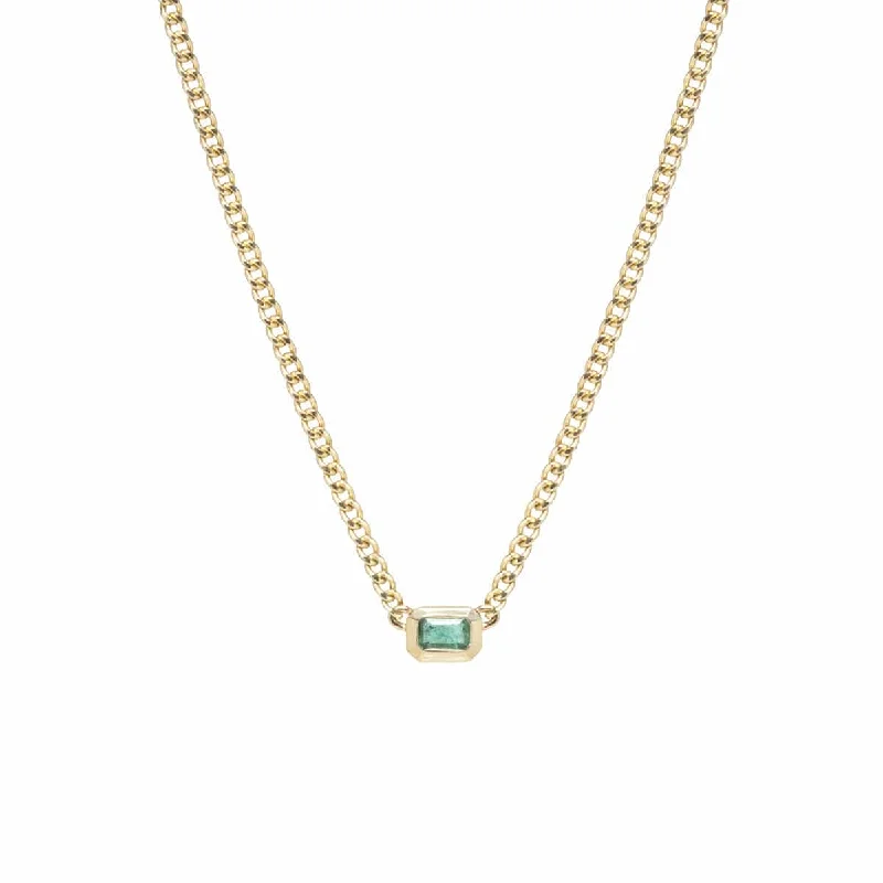 14k Extra Small Curb Chain Emerald Cut Emerald Necklace