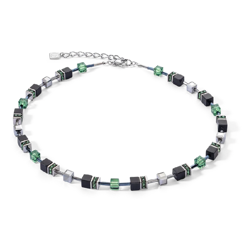 Onyx and Green GeoCube Necklace