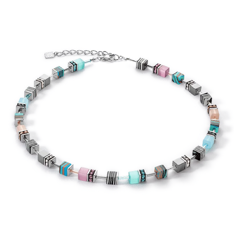 Aqua Pink Candy GeoCube Necklace