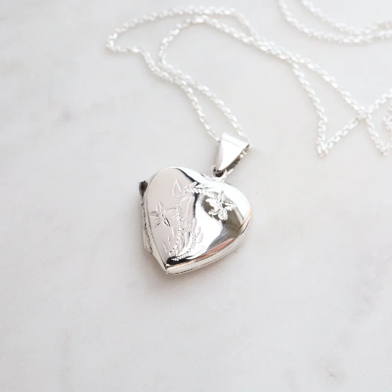 Heart Locket Necklace with Floral Details