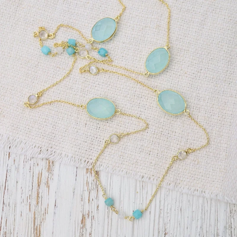 Long Aqua Chalcedony & Amazonite Necklace