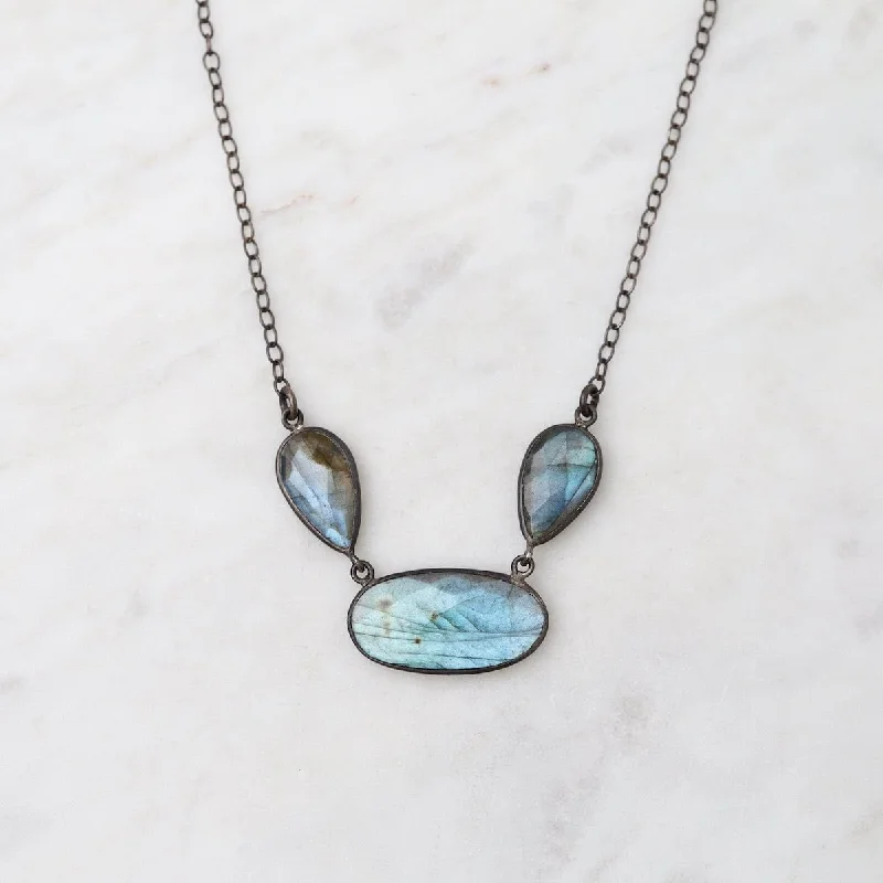 Short Faceted Labradorite Stone Drop Necklace