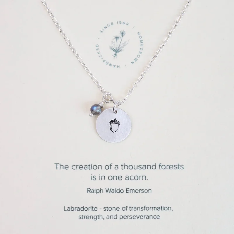 Acorn Charm Necklace with Emerson Quote