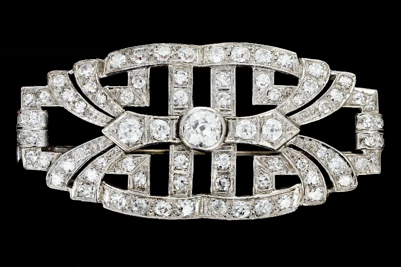 Platinum Art Deco 2.10 Carat Diamond Brooch