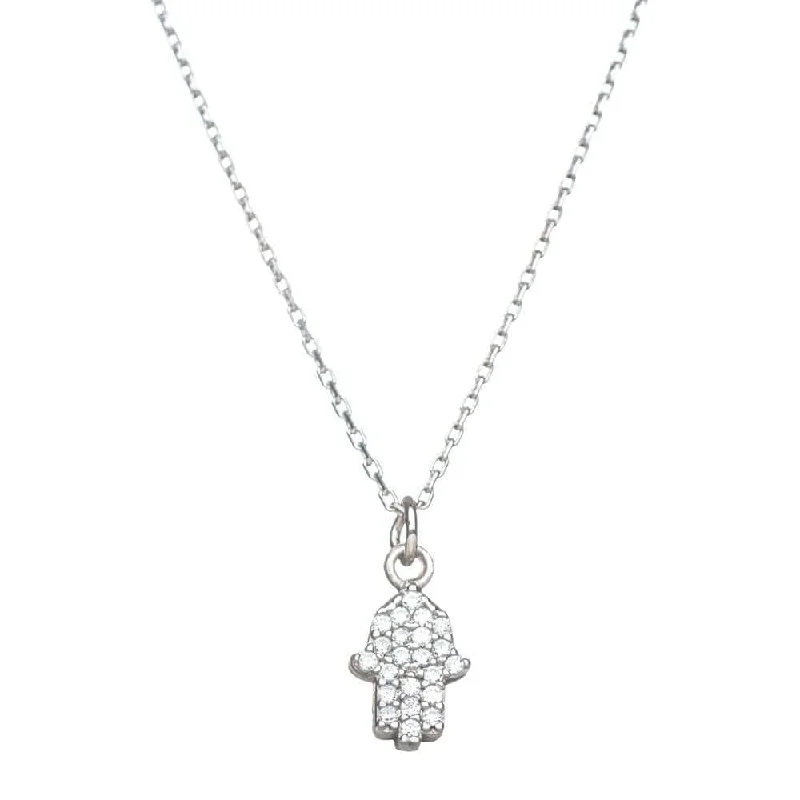 CZ Hamsa Necklace - Sliver