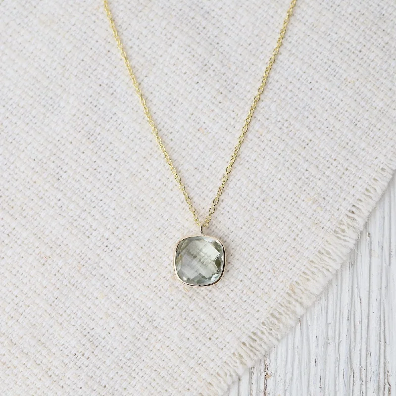 14k Cushion Green Amethyst Necklace