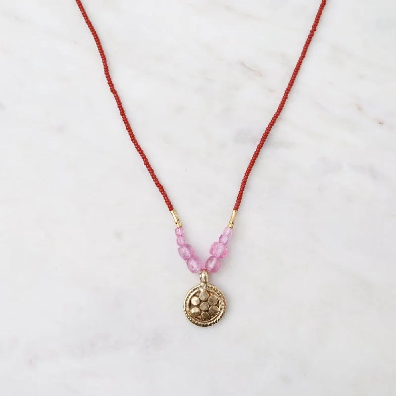 Terracotta Seed & Pink Quartz Bead Necklace