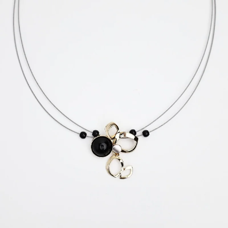 Aluminum Necklace with Brass and Black Acrylic