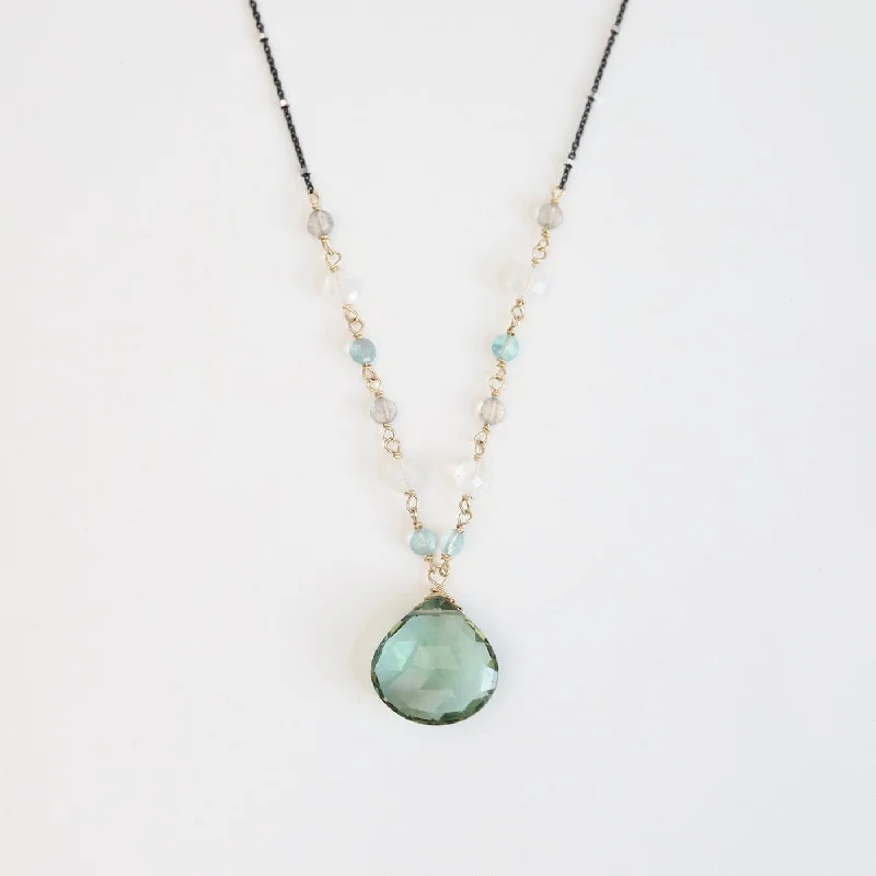 Large Green Amethyst Drop Necklace