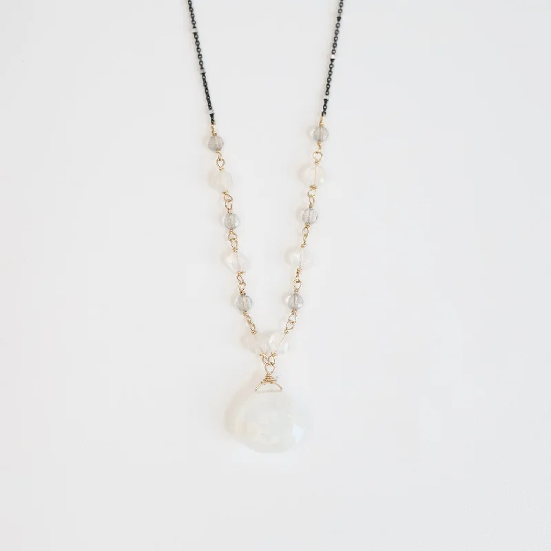 Large Rainbow Moonstone Drop Necklace