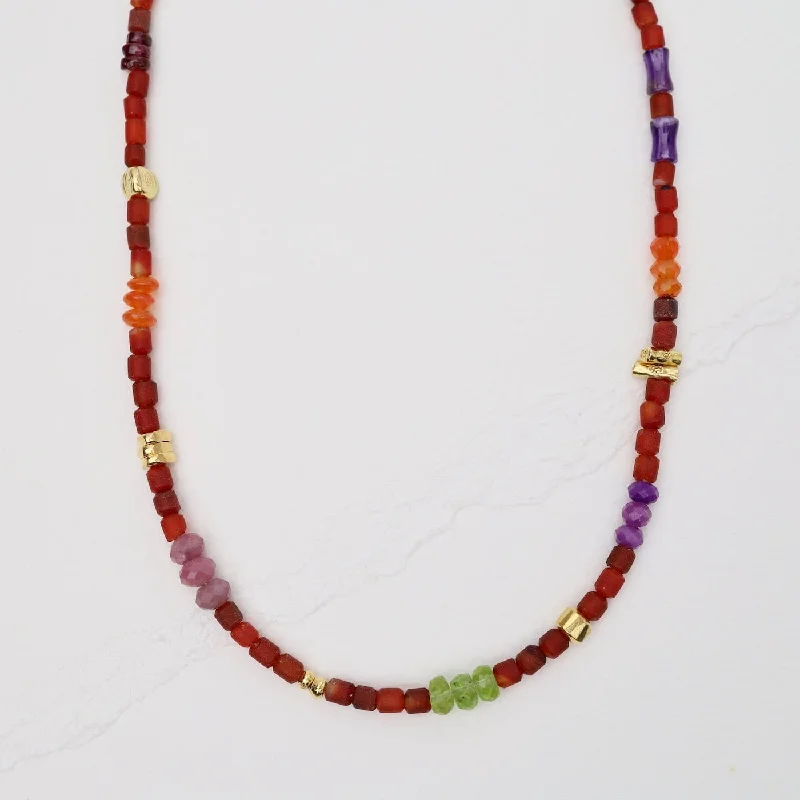 Carnelian Barrel Bead Necklace