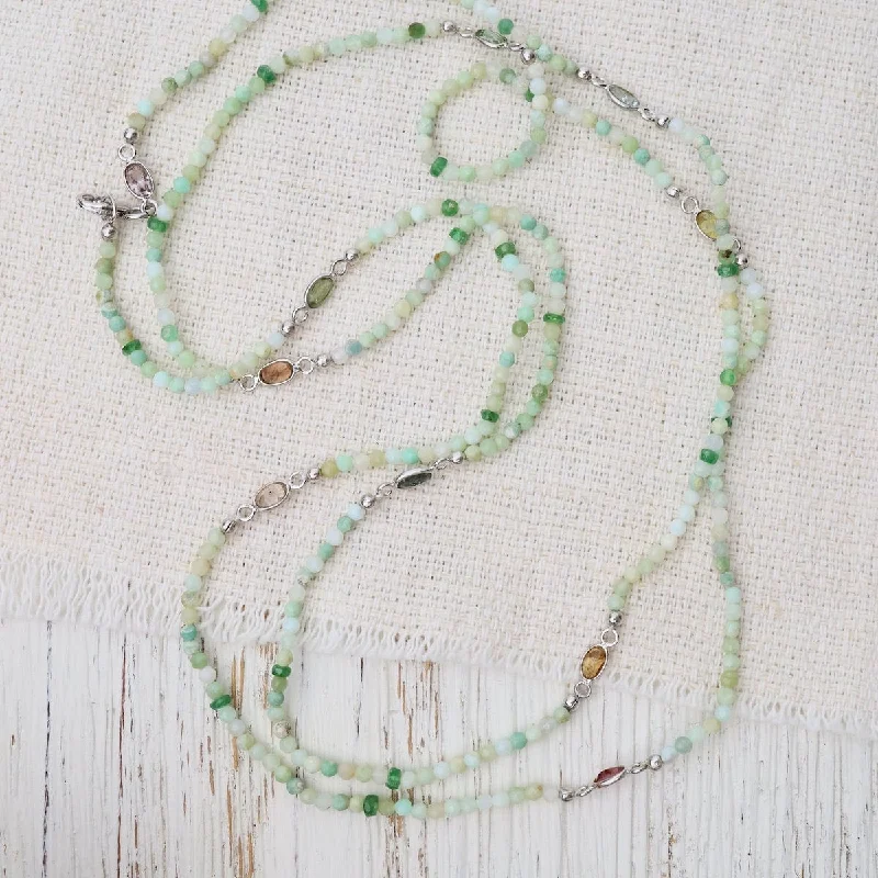 Long Green Opal & Tourmaline Necklace