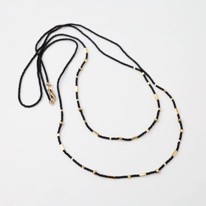 Double Strand Tiny Black Seed Bead Necklace