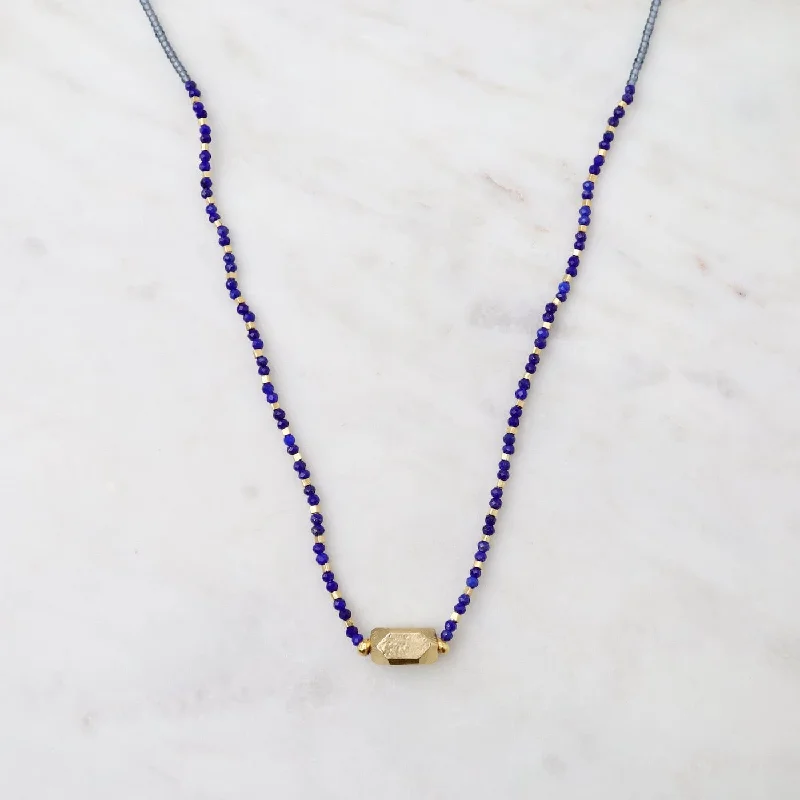 Vermeil Nugget & Lapis Bead Necklace