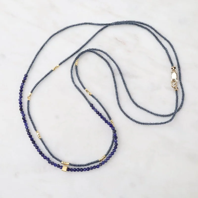 Lapis Rondels & Grey Seed Bead Double Necklace