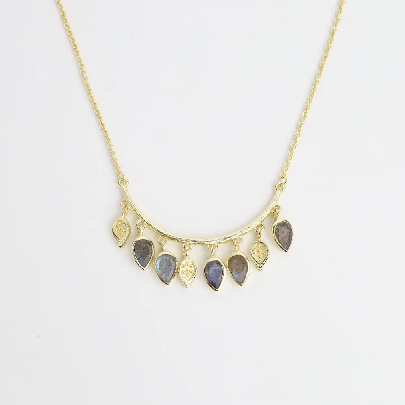 Labradorite Charm Leaf Necklace