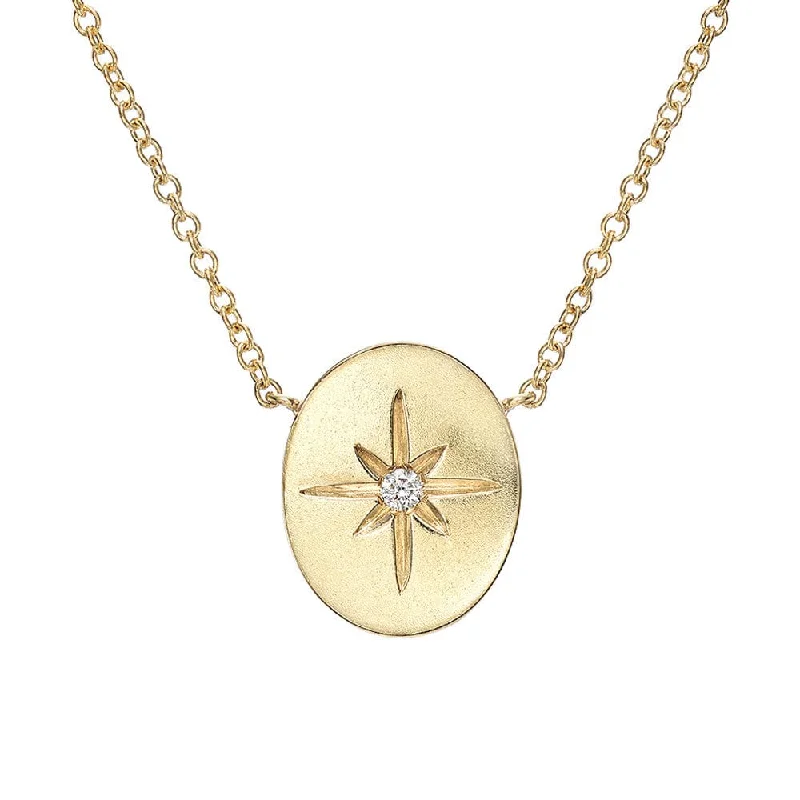 14k Oval Disc Starburst Necklace