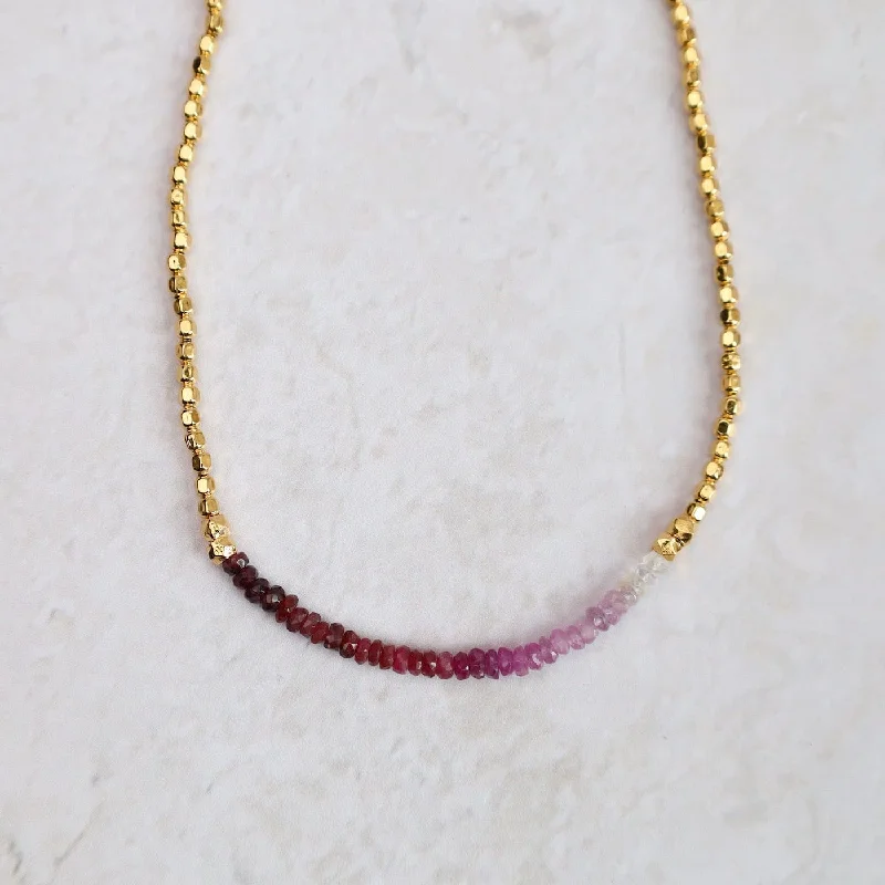 Gemstone Rondelle Necklace in Ruby Fade