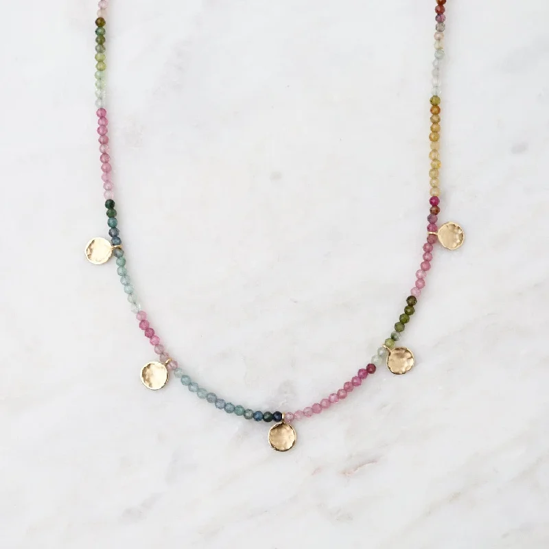 'Wrap' Watermelon Tourmaline Mini Hammered Disc Necklace