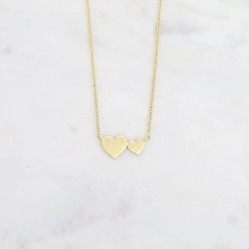 Brushed Vermeil Big & Little Hearts Necklace