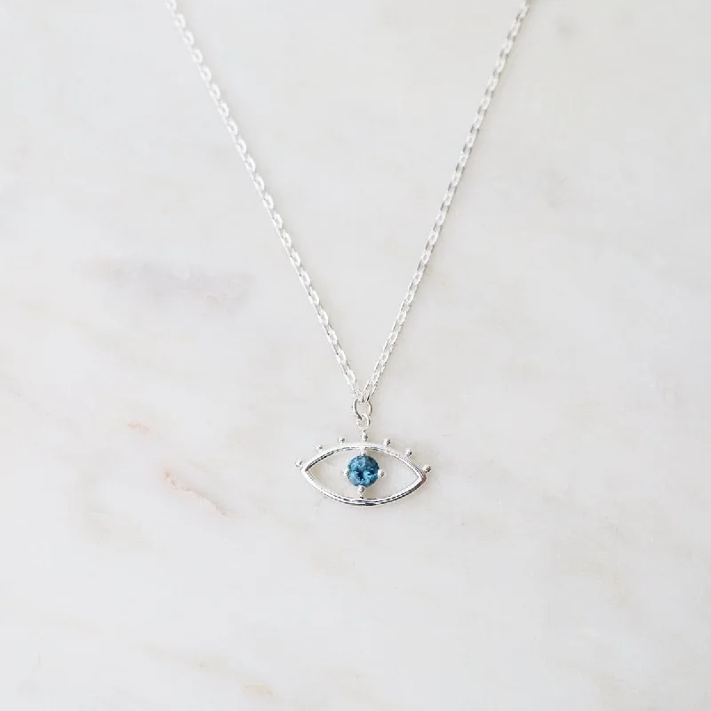 London Blue Topaz Evil Eye with Lashes Necklace