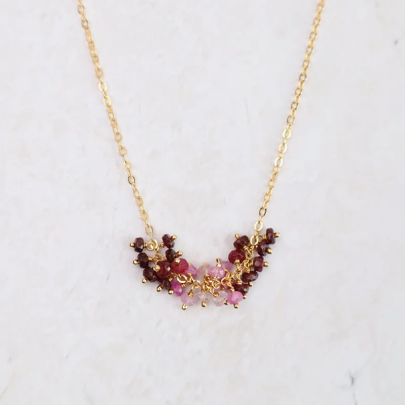 Horizontal Cluster Necklace - Ruby