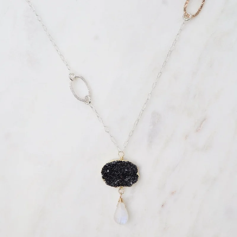 Black Druzy and Moonstone Necklace