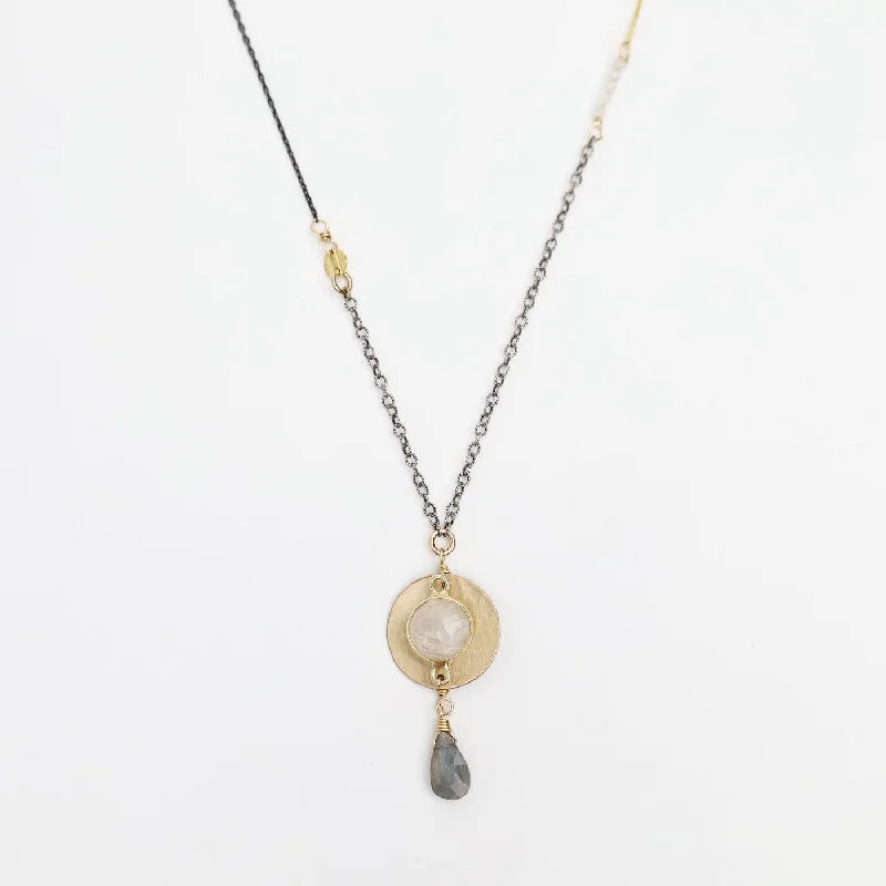 Two Tone Moonstone & Labradorite Drop Necklace