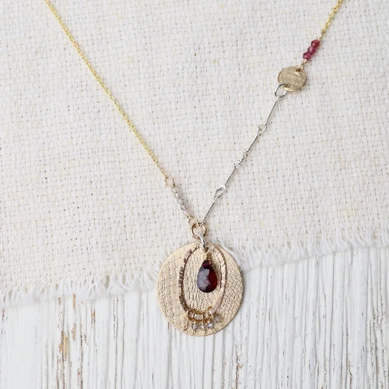 Layered Disk Garnet & Labradorite Necklace