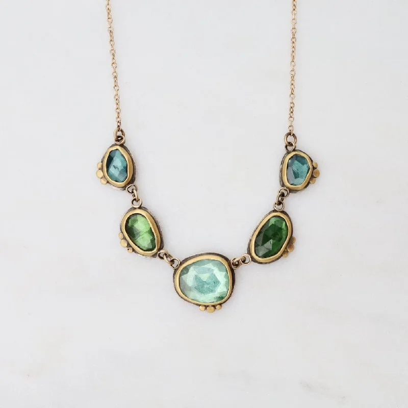 Bezel Set Multi Green Tourmaline Necklace