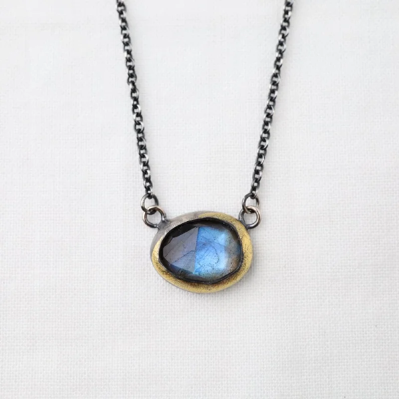 Petite Crescent Rim Necklace with Labradorite