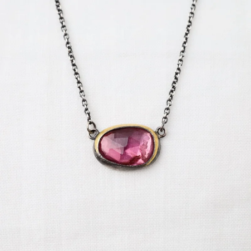 Petite Crescent Rim Necklace with Pink Tourmaline