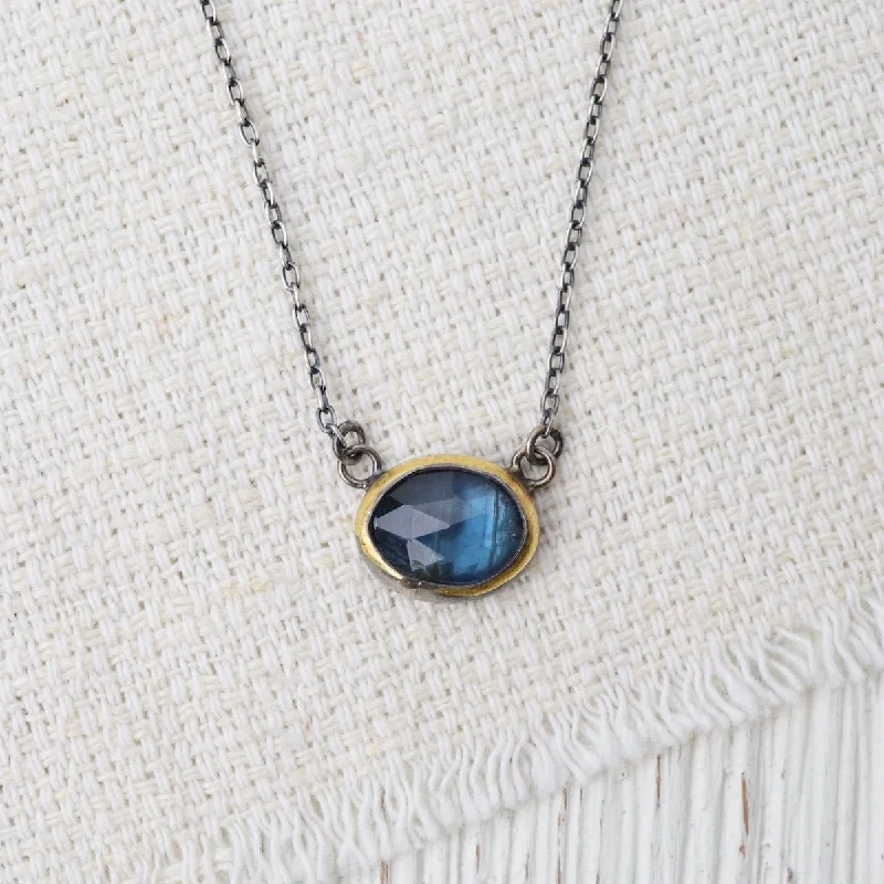 Petite Teal Kyanite Crescent Rim Necklace