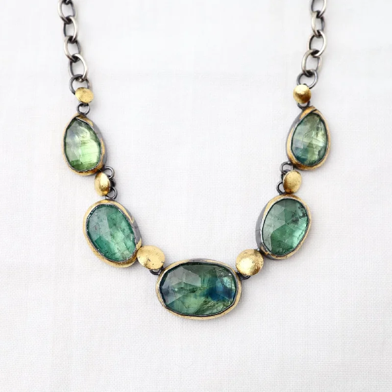 Five Crescent Rim Necklace with Green Kyanite