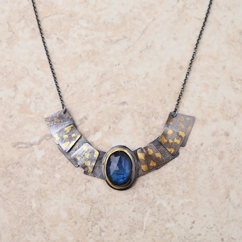 Speckled Pivot Drop Necklace with Labradorite